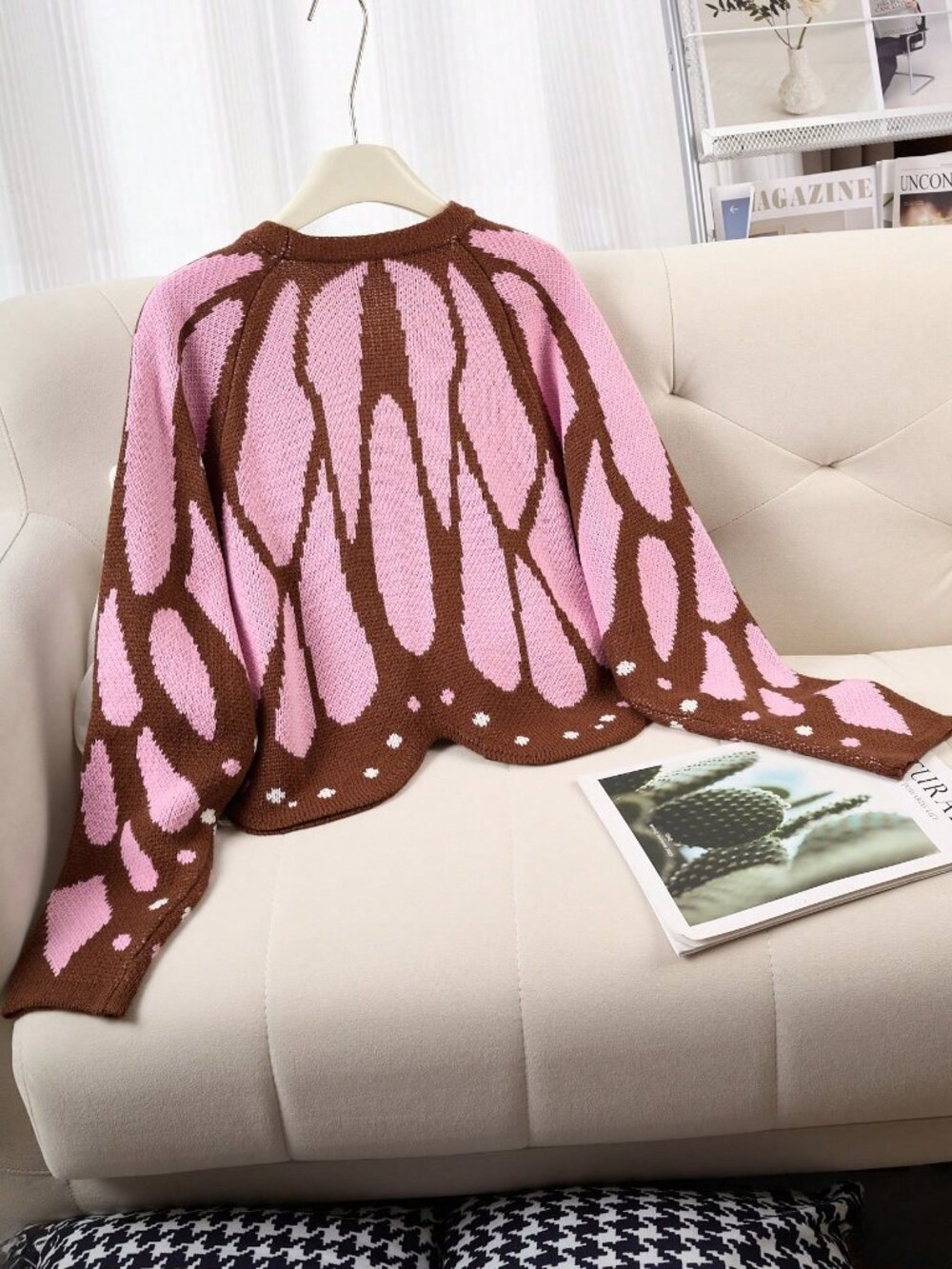 Multicolor Casual Women's Butterfly Cape Knit Cardigan with Batwing Sleeves - Picture 7 of 7